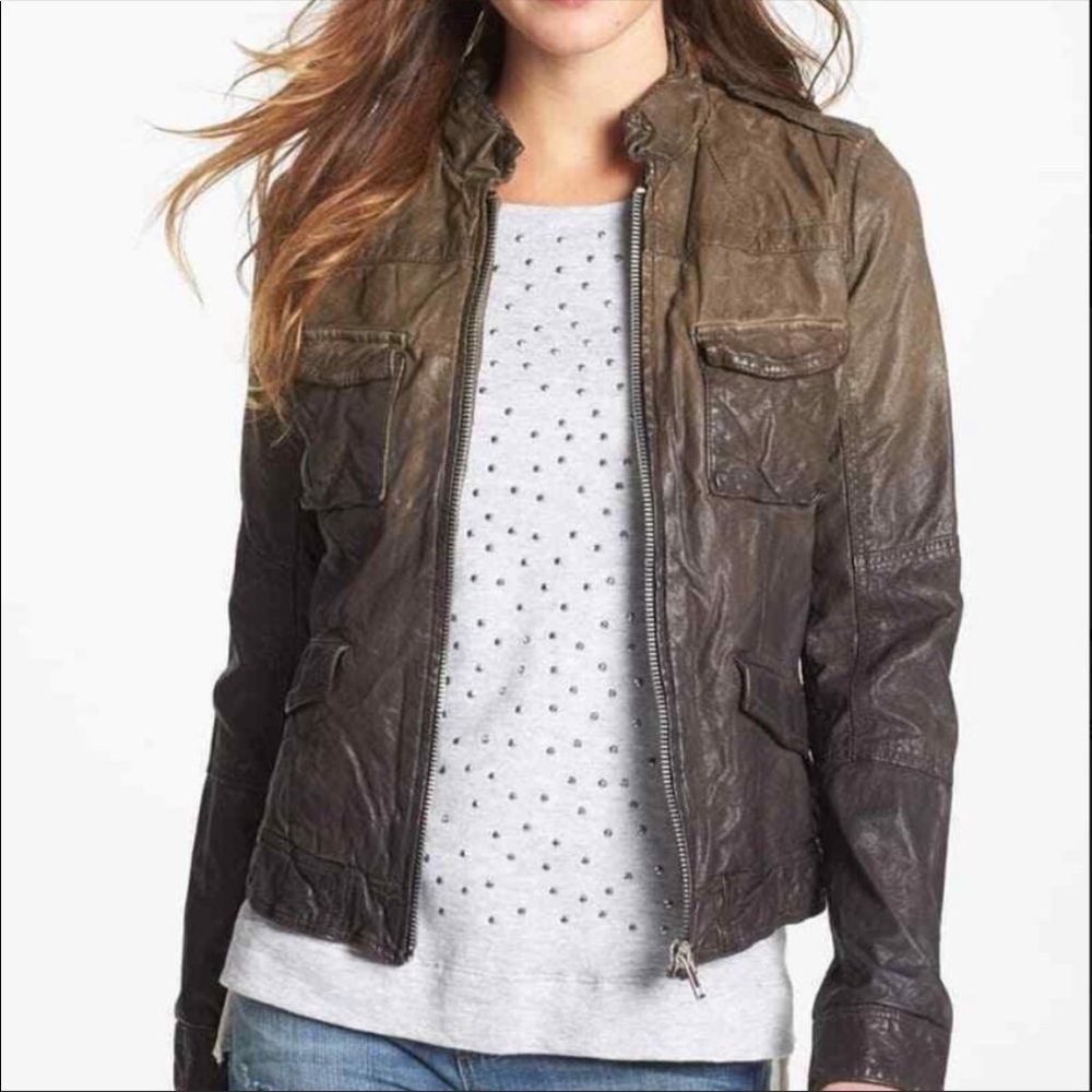 Q40 Leather distress Moto jacket ombré brown size small
